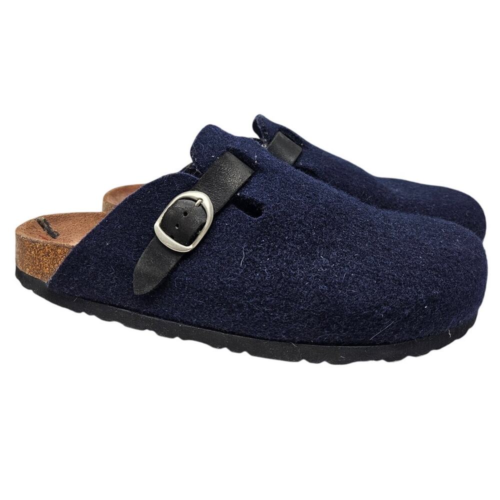 L.L. Bean 41 Navy Blue Wool Clog Comfort Gorpcore Cabin Casual Mule Buckle